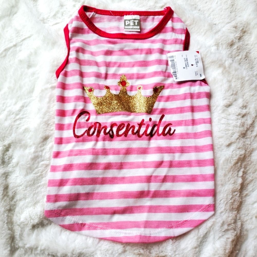Pet Spirit Dog Shirt Consentida Queen Pink and White Tee T-shirt Size Medium